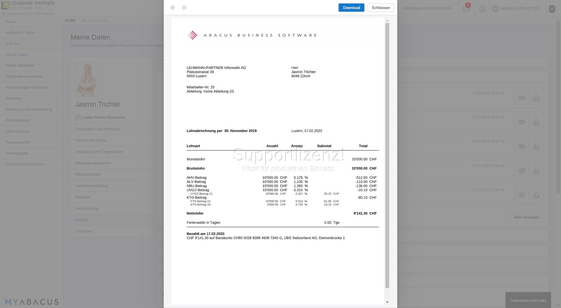 Meine Daten - Dossier - Lohnabrechnung